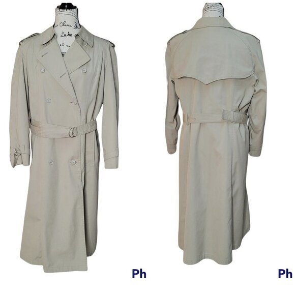 Vintage Khaki Tan London Fog Trench Coat - Size14P - Picture 1 of 12